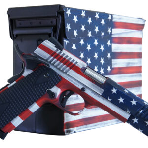 Citadel CITC45FUSAAC M1911 Flag 45 ACP 8+1, 5" Stainless Steel Barrel, American Flag Cerakote Serrated Steel Slide, Steel Frame w/Beavertail, Features Matching Ammo Can, Ambidextrous