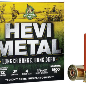 HEVI-Metal Longer Range 12 Gauge Shotgun Shells" 1 1/4 oz, Size 4 Shot (25 Shells per Box, 10 Boxes per Case)** ** 816383002766