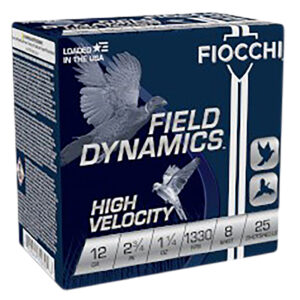 Fiocchi 12HV8 Field Dynamics High Velocity 12Gauge 2.75" 1 1/4oz 8Shot 25 Per Box/10 Case 762344700304