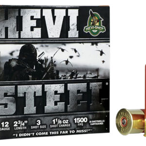 HEVI-Shot HEVI-Steel 12 Gauge Shotgun Shells" | 1 1/8 oz, 3 Shot, 25 Rounds** ** 816383612231
