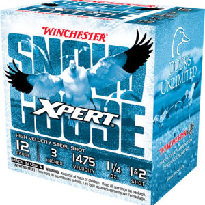 Winchester Xpert Snow Goose 12Ga shotgun shells in gray and black packaging.