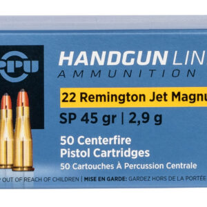 PPU PPH22RJ Handgun Ammunition - 22 Rem Jet Mag, 45gr Soft Point - 50 Rounds per Box 8605003812999