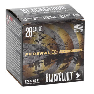 ** Federal Premium Black Cloud FS 28 Gauge Shotshells" 3/4 oz #4 Steel Shot Rounds per Box ** 604544687163