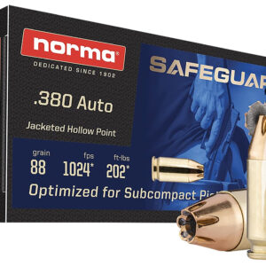 ** Norma Safeguard .380 ACP 88gr Jacketed Hollow Point Ammo - 50 Rounds per Box, 20 Boxes per Case

** 810036151696