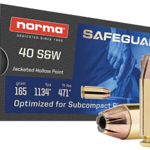 Norma Ammunition 801407887  Safeguard 40S&W 165gr Jacketed Hollow Point 50 Per Box/20 Case 810036151665