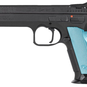 CZ-USA 01220 TS 2  9mm Luger 10rd 5.28" Black Steel Barrel, Black Nitride Serrated Slide, Black Steel Frame w/Beavertail, Blue Textured Aluminum Grip