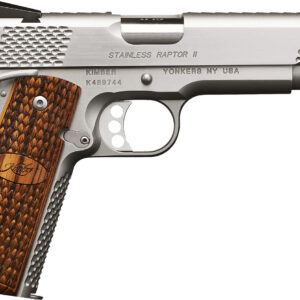 Kimber Mfg.,inc 3200181 Stainless Raptor II 45ACP 8+1 5" Front Serrations Stainless Steel Slide Satin Silver w/ Brush Polished Flats Zebrawood w/ Scale Pattern and Kimber Logo Grip