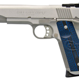 Colt Mfg O5070XE Gold Cup Trophy 45 ACP 8+1 5" Steel Barrel,  Stainless Steel Serrated Slide & Frame w/Beavertail, Competition Blue G10 Grips, Ambidextrous