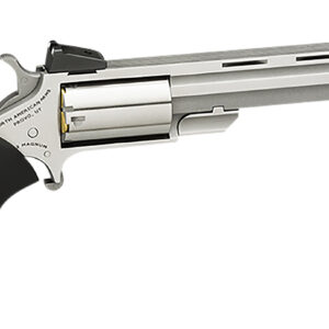 North American Arms MMTL Mini-Master .22 LR Handgun - CA Compliant, 5rd Capacity, 4" Vent Rib Barrel, Stainless Steel Finish, Finger Grooved Black Rubber Grip, Adjustable Sights 744253000638