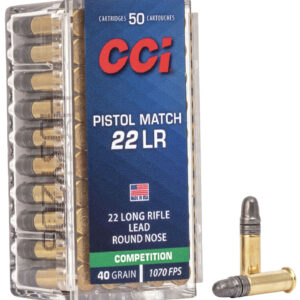 Per Round – CCI 0051 Pistol Match Competition 22LR 40gr Lead Round Nose 50 Per Box/100 Case 076683000514