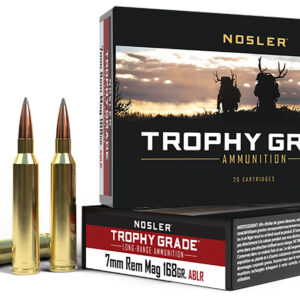 Nosler Trophy Grade 7mm Rem Mag 168gr AccuBond Ammo box with 20 rounds