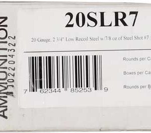 Fiocchi Steel 20GA 2.75" #7 shotgun shells in a 250rd case