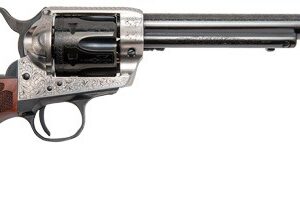 Cimarron Frontier .45 LC Revolver - 7.5" Engraved Silver Finish, Black Walnut Grips 844234129546