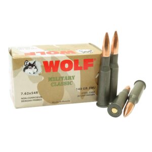 Wolf Military Classic 7.62x54R Rifle Ammunition - 148gr FMJ, 20 Rounds 645611541094