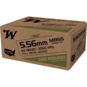 Winchester USA M855 Green Tip 5.56mm Rifle Ammo 62gr FMJ 500ct 020892229280