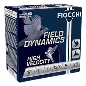 ** Fiocchi 12HV5 Field Dynamics High Velocity 12 Gauge Shotshells" 1 1/4 oz 5 Shot (25 Rounds per Box, 10 Boxes per Case) ** 762344700267