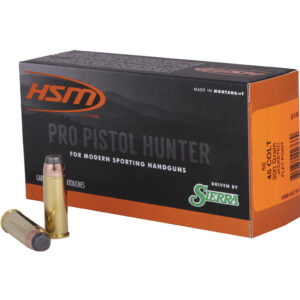 HSM Pro Pistol Hunter .45 Colt 300gr JSP Ammo box with 50 rounds