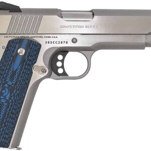Colt Mfg O1073CCS Competition Government 38 Super 9+1 5" Stainless National Match Barrel, Serrated Slide & Frame w/Beavertail, Checkered Blue G10 Grip, Ambidextrous