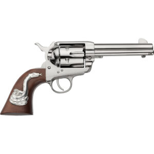 Pietta 1873 Wild West Revolver .45 Long Colt 4.75" Nickel Finish Walnut Grip Snake Engraving UPC 641996200809