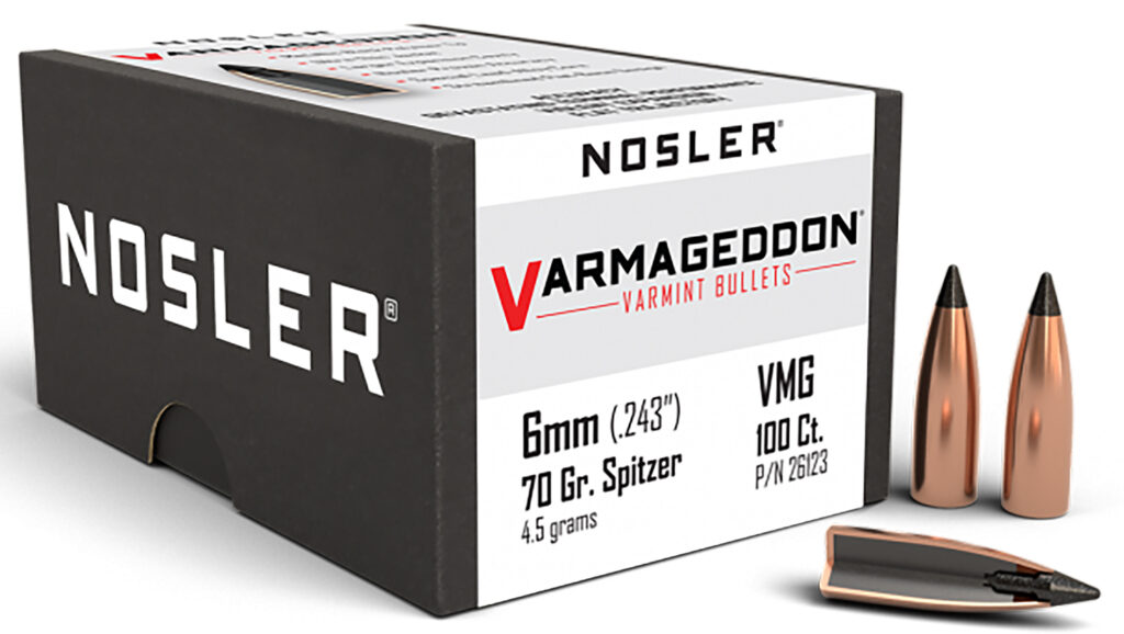 Nosler 26123 Varmageddon 6mm 70gr Flat Base Tipped 100/Box