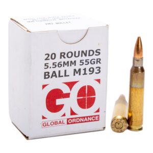 Global Ordnance M193 5.56x45mm Rifle Ammunition - 55 Grain FMJ - 20 Rounds 850003223346