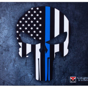 TekMat TEKR17PUNISHERBL Punisher Blue Line Cleaning Mat Black/White/Blue Rubber 11"x17" Blue Line Punisher Skull
