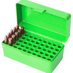 MTM Case-Gard 22Hornet Ammo Box in green, 50 round capacity, flip-top design