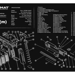 TekMat TEKR17XDM Springfield Armory XDm Cleaning Mat Black/White Rubber 11"x17" Springfield Armory XDm Parts Diagram