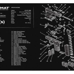 TekMat TEKR17XDS Springfield Armory XDs Cleaning Mat Black/White Rubber 11"x17" Springfield XDs Parts Diagram