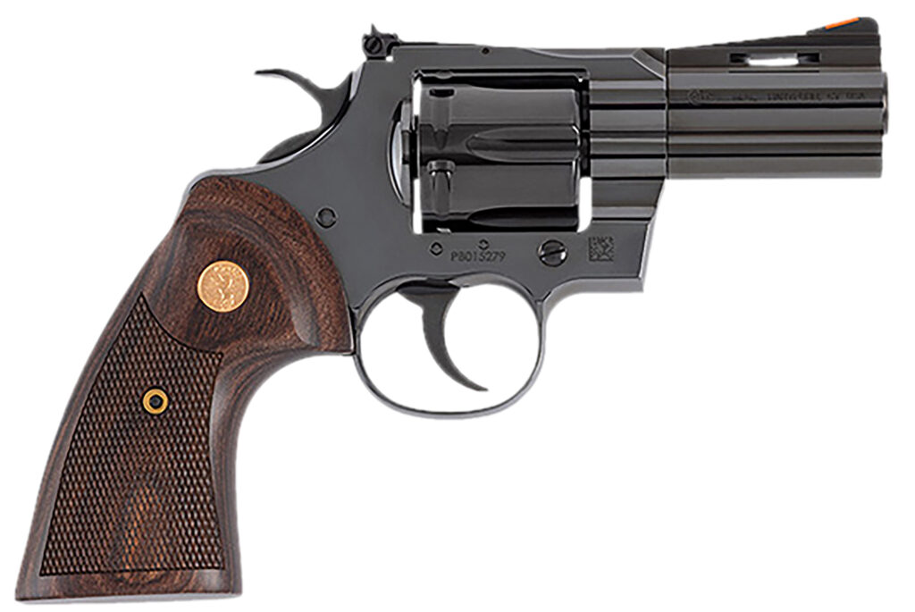 Colt Python .357 Magnum 6-Shot Revolver, 3" Blued Carbon Steel Barrel, Wood Grip, Exposed Hammer UPC 098289003584