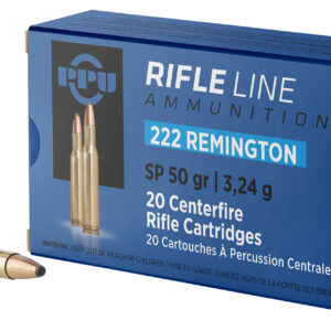 PPU PP222 Standard Rifle Ammo - .222 Remington, 50 Grain Soft Point, 20 Rounds per Box 8605003812289