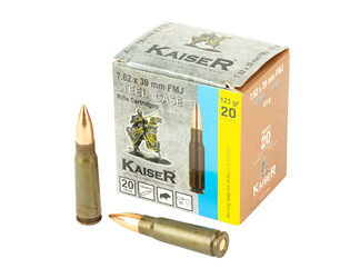KAISER 7.62x39 123GR Full Metal Jacket Ammo - 20 Rounds per Box, 1000 Rounds per Case 8698779971403