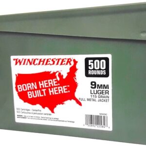 WINCHESTER 9MM LUGER 115GR FMJ - RN CASE OF (2) 500RD AMMO CANS 020892225855