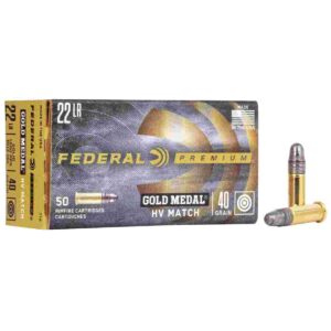 ** Federal Premium Gold Medal HV .22 LR Rimfire Ammunition - 40 Grain Solid Lead - 1200 FPS - 50 Rounds per Box

** 029465057381