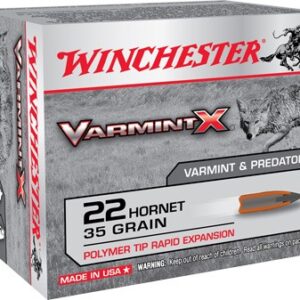 Per Round – ** Winchester Varmint-X .22 Hornet – 35 Grain Polymer Tip, 20 Rounds per Box, 10 Boxes per Case

** 020892222793
