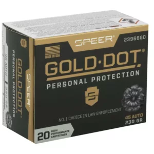 ** Speer Gold Dot .45 Auto 230 Grain Hollow Point Ammunition - 20 Rounds per Box, 10 Boxes per Case

** 604544647280