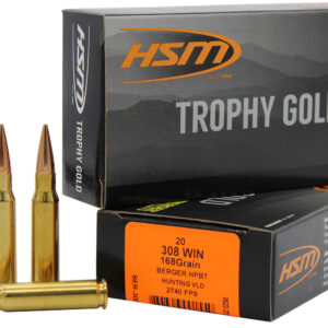 HSM Trophy Gold Extended Range .308 Win 168 gr Berger VLD Match Ammo - 20 Rounds/Box 837306001550