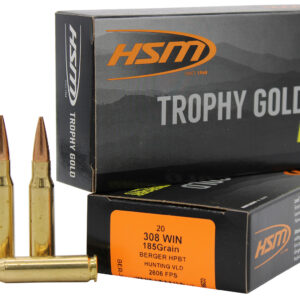HSM Trophy Gold Extended Range .308 Win 185gr Berger VLD Match Ammunition - 20 Rounds per Box 837306001567
