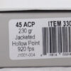 ** Underwood 45 ACP 230 Grain Jacketed Hollow Point Ammunition - 20 Rounds per Box, 10 Boxes per Case

** 816874022587
