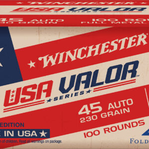 ** Winchester USA VALOR .45 ACP 230gr Full Metal Jacket Ammo – 100 Rounds per Box, 5 Boxes per Case

** 020892231238