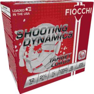 Fiocchi Shooting Dynamics 12 Gauge 2-3/4 inch 7/8 oz #8 shot shotgun shells 25 rounds