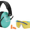 Walker's GWPYWFM2GFPLTL Folding Muff Combo 23 dB Over the Head Folding Muff, Foam Ear Plugs, Shooting Glasses Black/Teal Polymer Fits Youth/Women