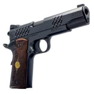Dickinson LLC DKSN45BM 1911 Adam Full Size Frame 45 ACP 8+1 5" Matte Black Button Rifled Barrel, Matte Black Serrated Aluminum Slide, Matte Black Steel Frame, Wood Grips