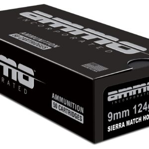 Ammo Inc Signature Match 9mm Luger Handgun Ammo - 124 Grain | Sierra Match HP | 50rd Box