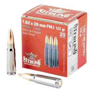 Sterling Exclusive Steel Cased 7.62x39 Rifle Ammo - 123 Grain | FMJ | 20rd Box