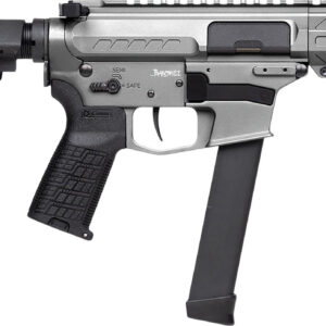 CMMG 99A290FTNG Banshee FE MkGs 9mm Luger 33+1 5" Black Nitride Threaded Barrel, M-LOK Handguard, Tungsten Cerakote Aluminum Receiver w/Picatinny Rail, Black Polymer CMMG RipBrace, CMMG Zeroed Grip