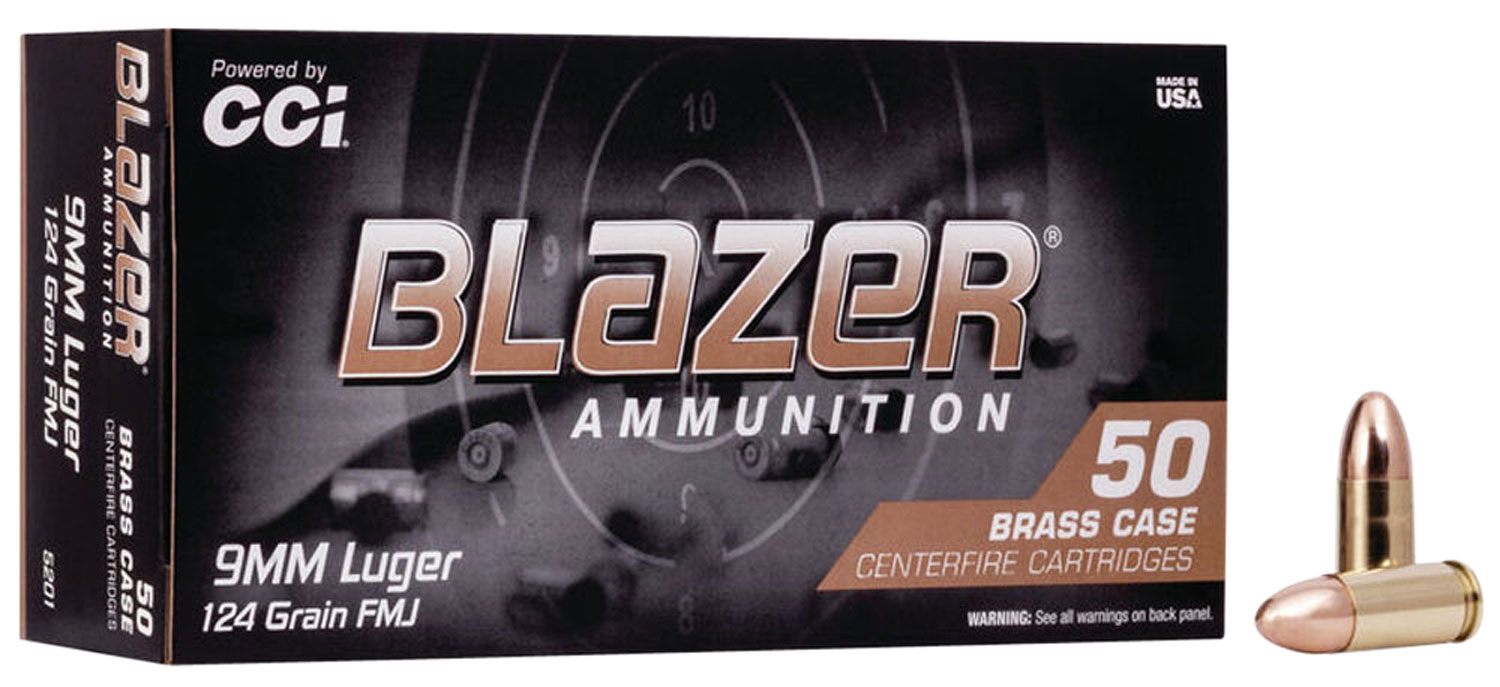 CCI Blazer Brass 9mm 124 Grain FMJ-RN, 50 Rounds 5201