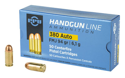 PPU .380 ACP 94 gr FMJ 951 fps 951 fps 50/ct
