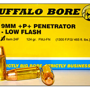 Buffalo Bore Ammunition 24F20 Penetrator Strictly Business 9mmLuger +P+ 124gr Full Metal Jacket Flat Nose 20 Per Box/12 Case - FAST SHIPPING-NO CREDIT CARD FEES