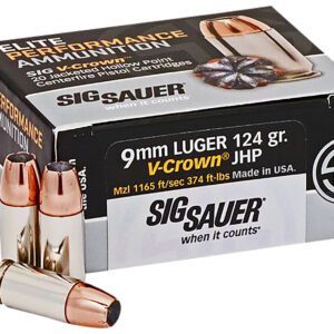 Sig Sauer E9MMA220 Elite Performance  9mmLuger 124gr V-Crown Jacketed Hollow Point 20 Per Box/10 Case - FAST SHIPPING-NO CREDIT CARD FEES